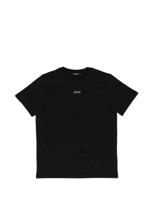 T-shirt Balmain Paris Kids da bambino nera in cotone con logo dorato BALMAIN Kids | BZ8H21Z3672930OR